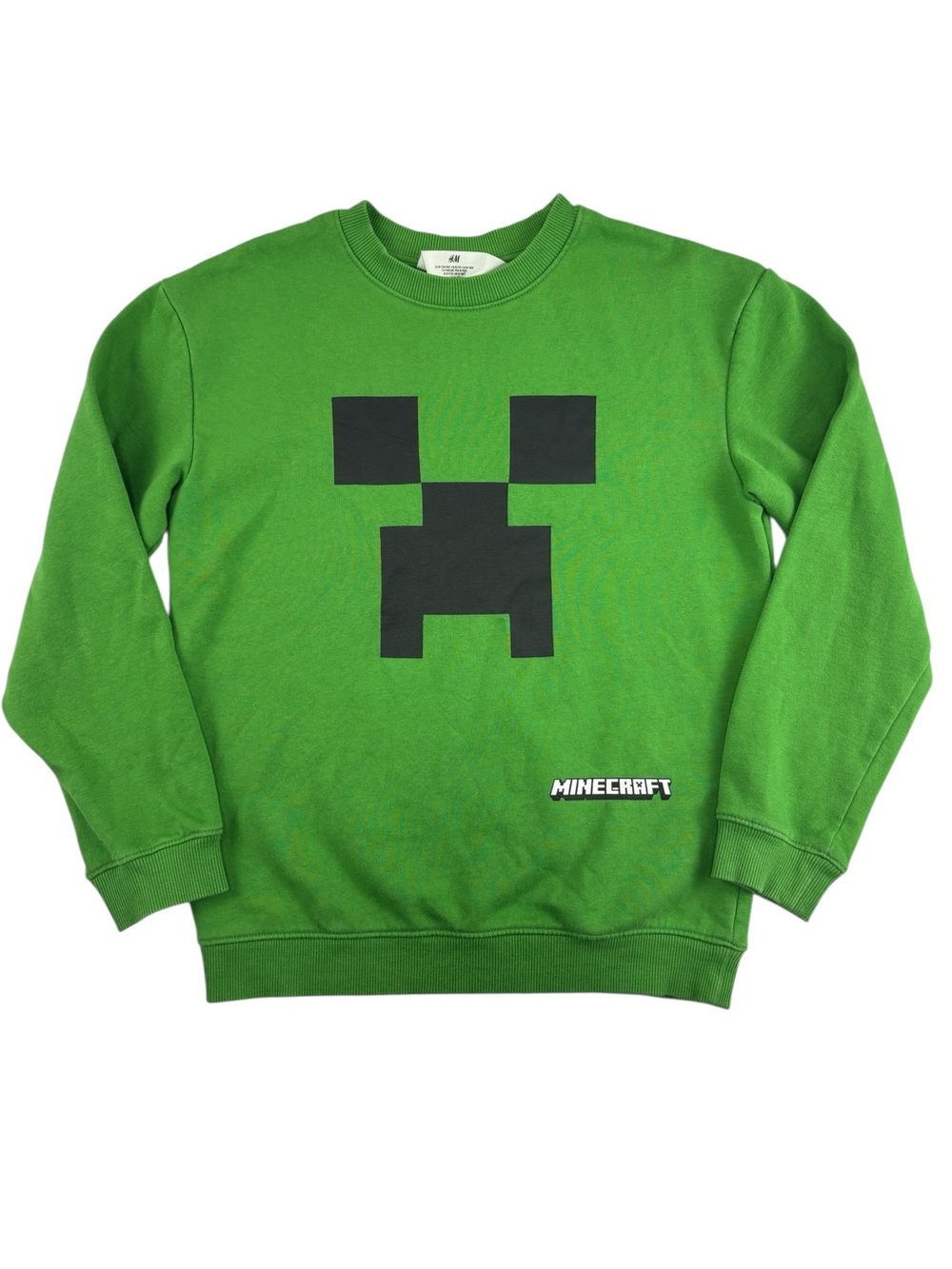 H&M Minecraft Kids Green Creeper Long Sleeve Crewneck Sweatshirt Size 8-10